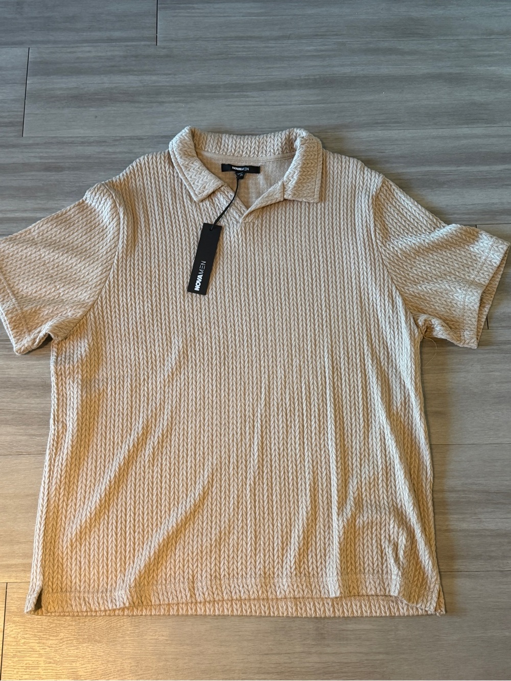 Nova Men XL Modern Textured Polo Shirt - Beige